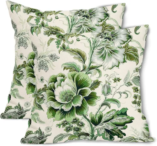 Vista 30 de Fundas de cojín decorativas primavera-verano 40x40 cm, juego de 2 fundas de cojín verdes con flores botánicas, fundas de cojín decorativas para Aqua