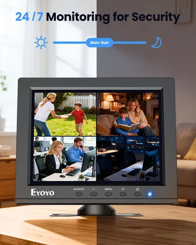 Vista 3 de Eyoyo Monitor de cámara de seguridad de 8 pulgadas, 1024 × 768 4:3 mini pantalla LCD CCTV Monitores pantalla con HDMI VGA BNC AV USB, monitor
