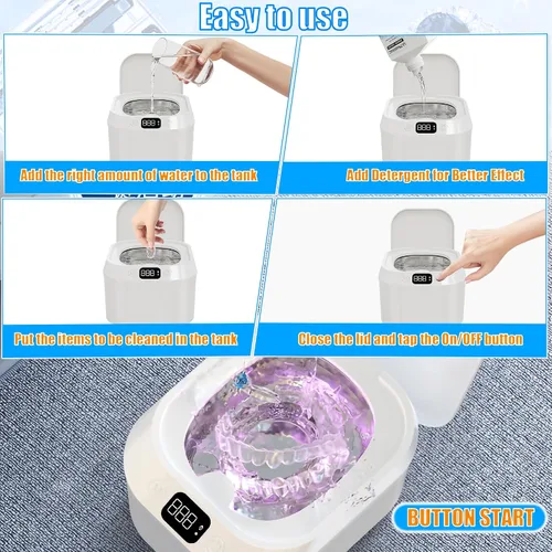 Vista 5 de Limpiador ultrasónico silencioso de joyas, limpiador retenedor, limpiador ultrasónico portátil, limpiador ultrasónico de 7.4 fl oz, protectores