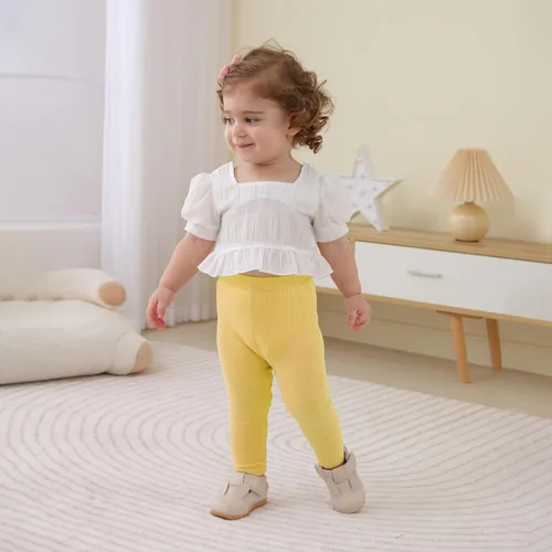 Vista 3 de DREAM BUS Paquete de 5 pantalones de bebé para niña, pantalones acanalados con volantes acampanados, leggings para bebé, pantalones acampanados