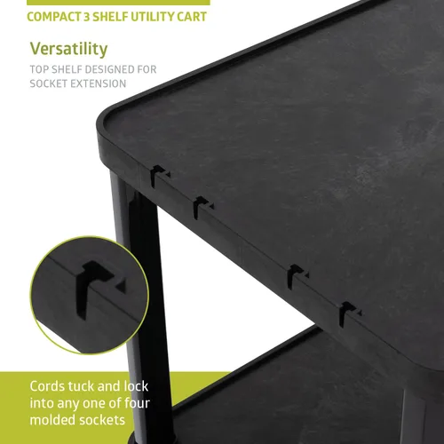 Vista 3 de Pearington Carrito utilitario compacto multiusos de 3 niveles con ruedas bloqueables y mango ergonómico, negro, paquete de 2