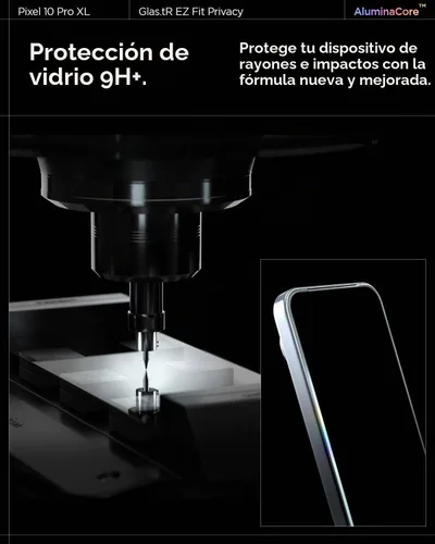 Vista 4 de Spigen GlasTR EZ FIT - Protector de pantalla de privacidad para Pixel 10 Pro XL/9 Pro XL AluminaCore, Aluminum-enhanced 10H+ tempered glass