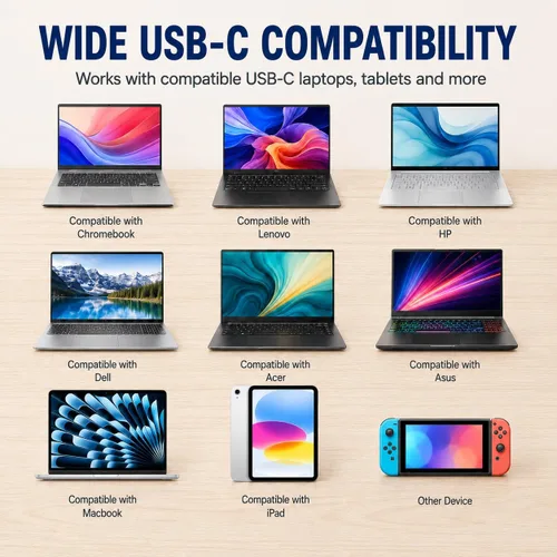 Vista 3 de Cargador USB C para laptop – Cargador USB C de 100 W, carga rápida para Lenovo, ThinkPad, HP, Asus, Acer, MacBook, MSI, Dell Computadora Tablet