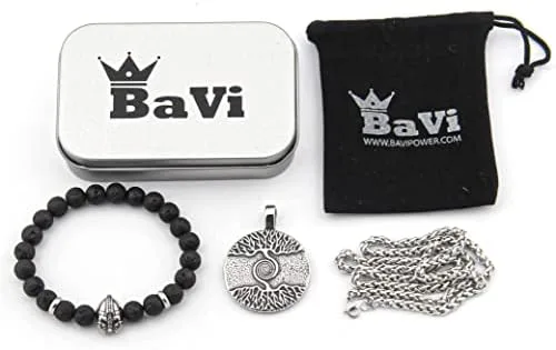 Vista 5 de BAVIPOWER Collar con colgante de árbol de la vida Viking Yggdrasil de 0.157in, cadena de quilla de acero inoxidable, para hombres y mujeres
