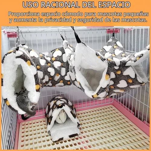 Vista 6 de LEFTSTARER Alfombrilla y juguete de cachemira para mascotas, hamaca de conejillo de indias con forma de corazón marrón, accesorios para jaula de 1.