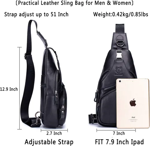 Vista 2 de Bolsos cruzados para hombre, bolso bandolera de cuero, mochilas casuales para el pecho, bolsa de hombro, mochilas de senderismo de viaje