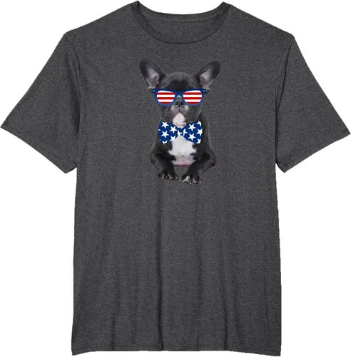 Vista 19 de Funny French Bulldog 4th de julio de Patriótico EE. UU. playera, niños 10, Blanco