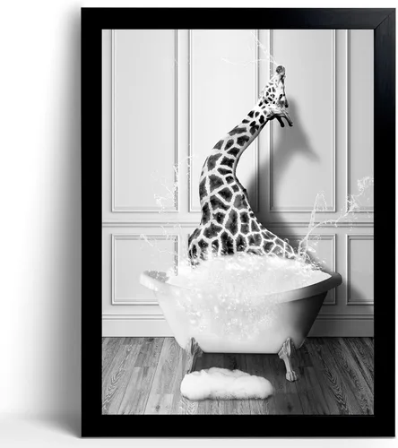 Vista 6 de calmart Arte Gracioso de Pared de Elefante - Imágenes de Elefante Lavando en Bañera para Pared Pinturas de Animales Por Favor Siéntate Usted Cartel