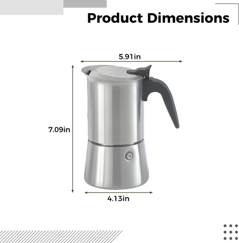 Vista 3 de Moka Pot 4-6 Cup, 300Ml Maker, 304 Stainless Steel Italian Coffee Maker, Double Valve For Home And Outdoor Use
