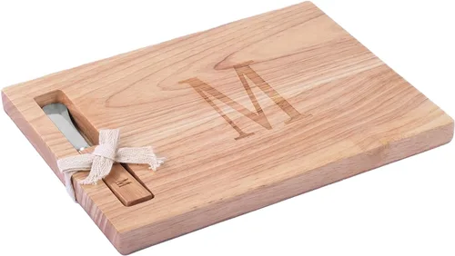 Vista 11 de Miicol Tabla de madera para charcutería, tabla de queso con monograma de 10 pulgadas, tabla de cortar inicial personalizada con esparcidor, regalo