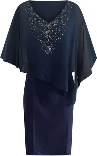 Vista 4 de Vestido de capa para mujer, talla grande, con cuello en V y diamantes de imitación, superposición de gasa, vestido de tubo bodycon para boda, cóctel