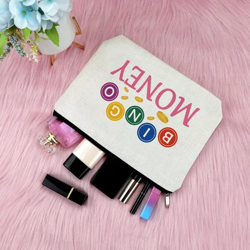 Vista 4 de Regalo de bingo para mujeres, bolsa de maquillaje, regalo para amantes de los juegos de bingo, regalo para amigos, regalo divertido para jugadores