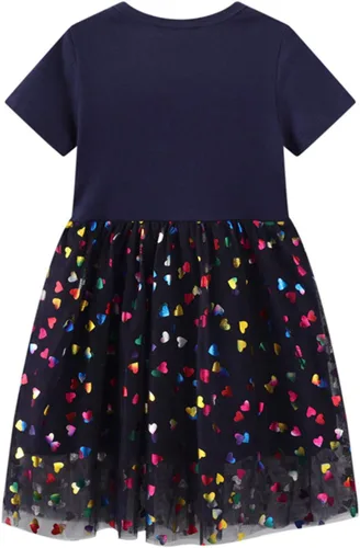 Vista 2 de HOMAGIC2WE Vestido casual de algodón de manga corta para niñas pequeñas, vestidos básicos para leggings