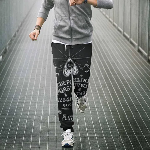 Vista 4 de Pantalones deportivos casuales de esqueleto gótico negro con diseño de bruja mágica Ouija, pantalones deportivos de cintura alta para hombres