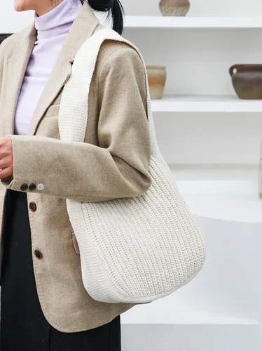 Vista 3 de ENBEI Bolsa Tote de Ganchillo para Mujeres, Bolsa de Hombro Tejida, Bolsa Estética, Linda Bolsa Tote Ecológica para Viajes, Uso Diario, Empaquetado