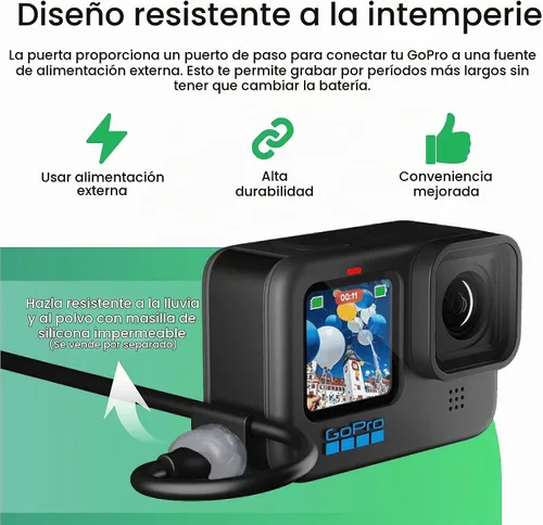 Vista 3 de YOLOtek Puerta de paso para GoPro Hero 13, 12, 11, 10, 9 - Acceso conveniente a la alimentación externa con cable USB-C - Accesorios GoPro