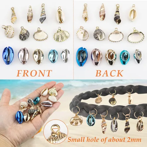 Vista 3 de FERCAISH Accesorios trenzados para el cabello, 13 piezas de diferentes conchas de coleta, joyería para el cabello, colgantes de esmalte de concha