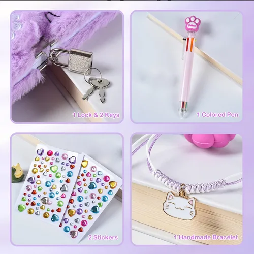 Vista 5 de PJDRLLC Diario para niñas con cerradura y llaves, cuaderno de viaje para escribir, lindo diario secreto con bolígrafo multicolor, calcomanías