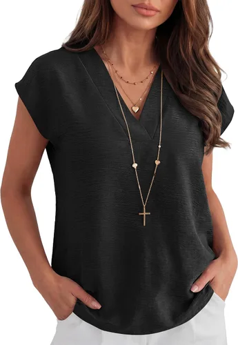 Vista 2 de ANRABESS - Blusa casual de negocios para mujer, manga casquillo, cuello