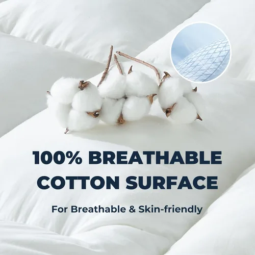 Vista 3 de HYPREST Cubrecolchón individual XL, almohada de algodón refrescante de 4 pulgadas con espuma viscoelástica triturada de 2000 GSM, suave y de apoyo