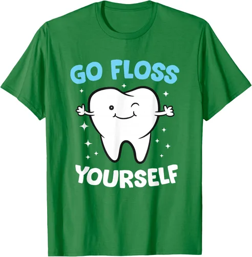 Vista 4 de Camiseta higienista dental, asistente dental, Go Floss Yourself dentista, Negro, S
