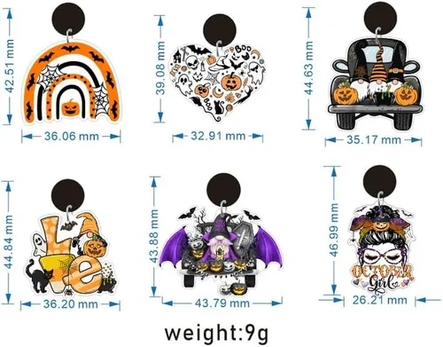 Vista 4 de 3 pares de aretes colgantes retro de Halloween, fantasma, calabaza, hoja de arce, pavo, aretes colgantes de madera, lindos y divertidos, ligeros