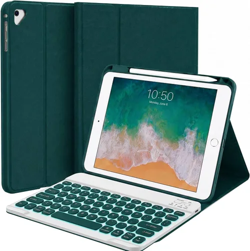 Vista 9 de Funda de teclado retroiluminada para iPad de 9.7 pulgadas 2018 (6ª generación) / iPad 2017 (5ª generación) / iPad Air 2/1, teclado inalámbrico Negro
