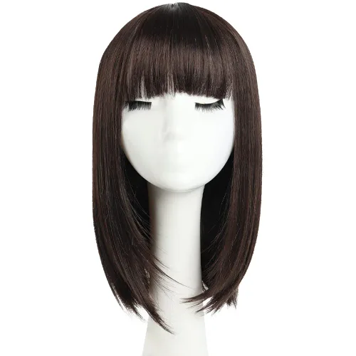Vista 45 de Pelucas Bob con flequillo, peluca de cabello castaño rojizo de 10 Caoba