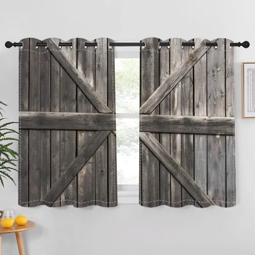 Vista 107 de Cortinas rústicas para ventana de puerta de granero, puerta de madera gris, puerta de garaje, tratamiento de ventana para sala de estar, dormitorio