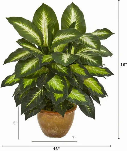 Vista 6 de Nearly Natural Planta de Dieffenbachia artificial de 18 in en maceta