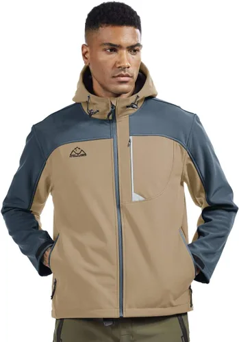 Vista 3 de TBMPOY Chaqueta Softshell con capucha para hombre, impermeable, resistente al viento, esquí, senderismo, ropa exterior con forro polar