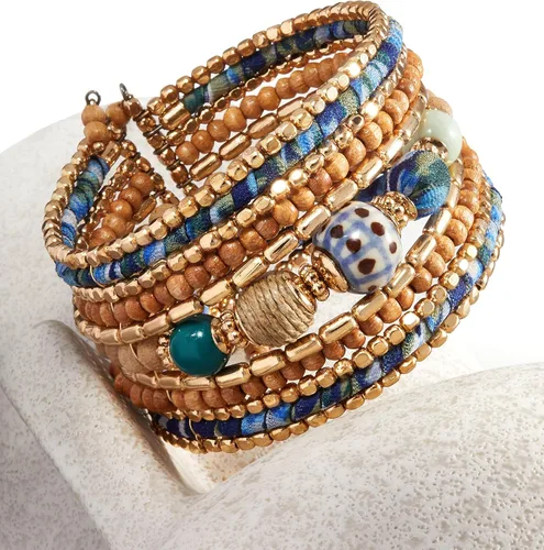 Vista 2 de Pulseras boho para mujer Pulsera de cuentas de madera y metal Pulsera Cleopatra Joyería Boho Pulsera de cuentas Pulsera elástica para mujer