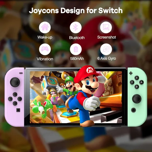 Vista 2 de AROEVEIB Joy Con for Switch Nintendo, Switch Wireless Controller Replacement for SwitchLiteOLED, with Wake-upScreenshotDual VibrationMotion