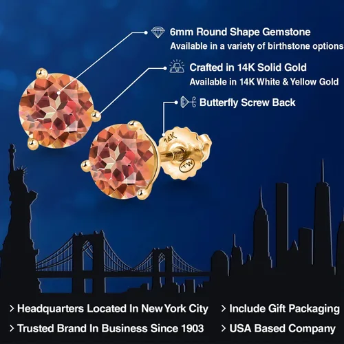 Vista 137 de Gem Stone King Aretes de Martini de oro amarillo de 14 quilates Aretes de tuerca de 3 puntas para mujeres y hombres Redondos de 0.236 pulgadas