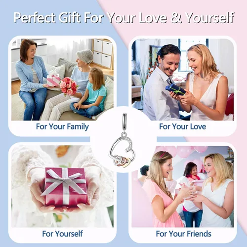 Vista 6 de Abalorio de corazón a corazón de plata de ley 925 para pulseras, collares, joyas, Plata esterlina