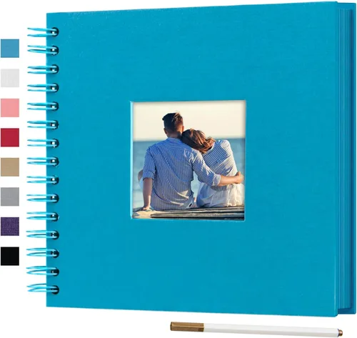 Vista 10 de Álbum de fotos pequeño DIY para manualidades de 8 x 8 pulgadas con foto de portada, 80 páginas, tapa dura, papel para manualidades, álbum de fotos