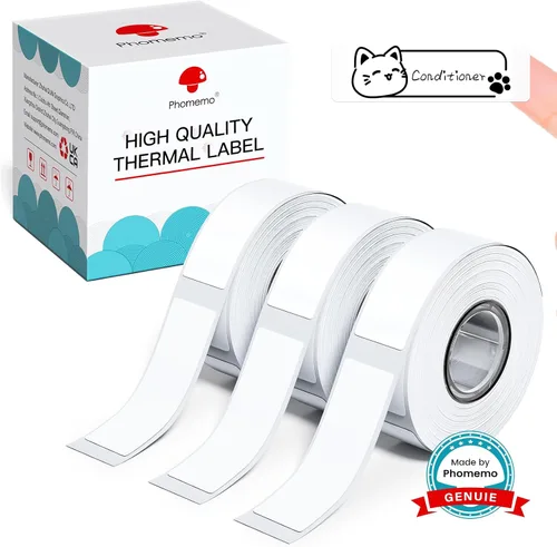 Vista 13 de Phomemo Labels D30 - Cinta de etiquetas autoadhesivas, etiquetas maestras de impresión negra sobre transparente, papel térmico autoadhesivo, 0.472 x