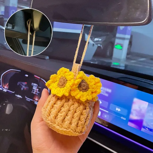 Vista 2 de WAYUTO Ramo de ganchillo de algodón con cesta, tejido artificial hecho a mano, simulación de flores, para tejer, ramo de flores falsas, decoración