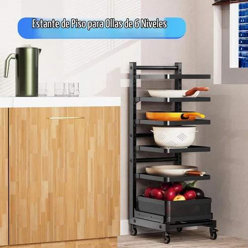 Vista 3 de Estante ajustable multifuncional de 6 niveles para sartén y olla para gabinete (estante para ollas de piso de 6 niveles)