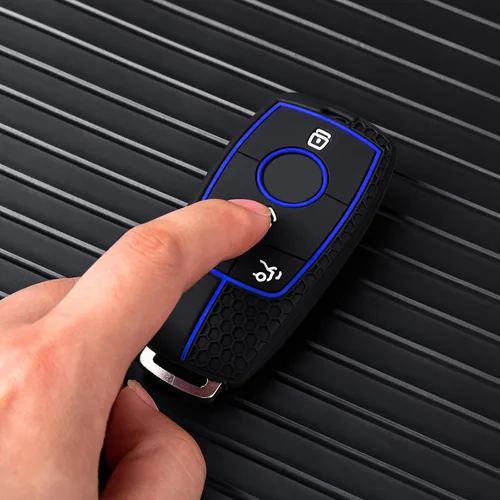 Vista 4 de ELOHEI Funda para llavero de protección de 360° de TPU suave premium para Mercedes Benz E Línea azul y negra