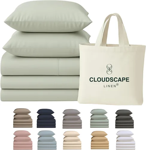 Vista 39 de Cloud Scape Linen - Juego de sábanas de 100% algodón egipcio, tamaño individual, juego de ropa de cama de lujo de 3 piezas, 400 hilos, calidad