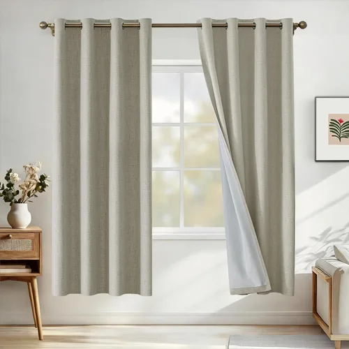 Vista 85 de Cortinas 100% opacas para dormitorio, cortinas opacas de 63 pulgadas de largo, cortinas opacas de lino para sala de estar, cortinas con ojales