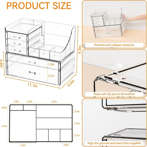 Vista 3 de Yieach 2 Pack Organizador de Maquillaje Transparente para Encimera para Vestidor, Organizador de Tocador y Baño, Organizadores Acrílicos