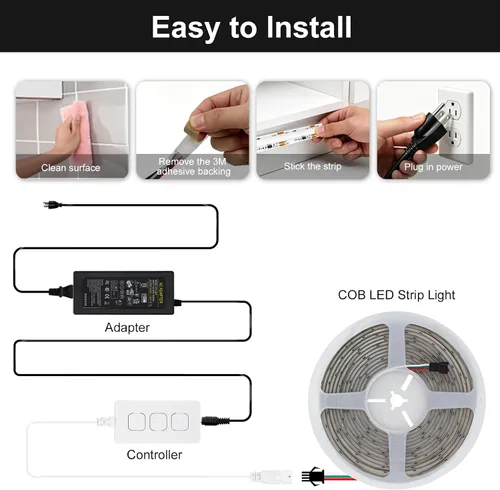 Vista 8 de Tira de luces LED COB de 32.8 pies (32.8 ft), 720 LEDs/m, luces RGB inteligentes compatibles con Alexa/Google Assistant y Tuya/Smart Life App