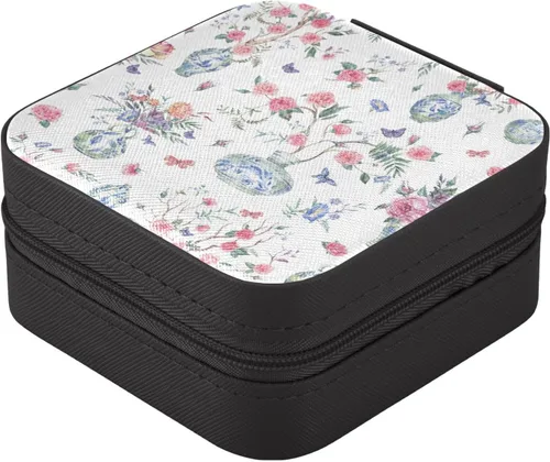 Vista 2 de WELLDAY Jewelry Box Garden Rose Vase Portable Travel Jewelry Case Organizer Bag Storage Box for Necklace, Earrings, Rings, Bracelet