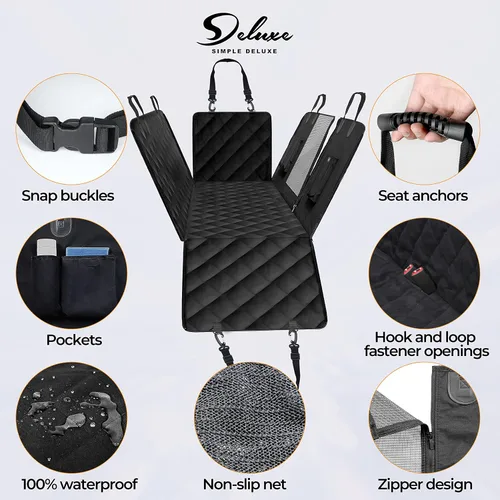 Vista 4 de Simple Deluxe Funda de asiento de automóvil para perro para asiento trasero, hamaca impermeable para automóvil con ventana de malla, protector
