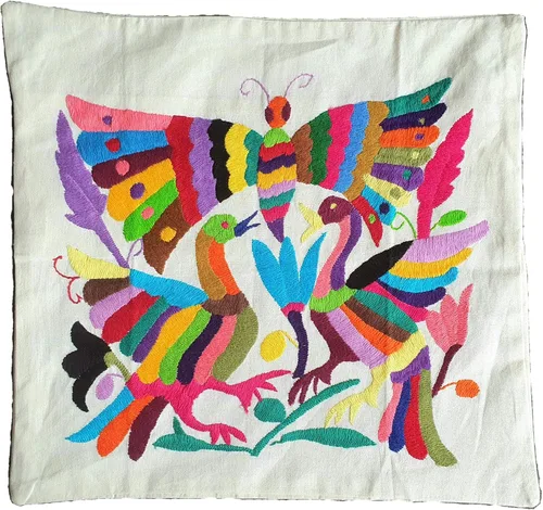 Vista 2 de ALKIMIA INC Funda de almohada mexicana hecha a mano con bordado auténtico Otomi Tenango