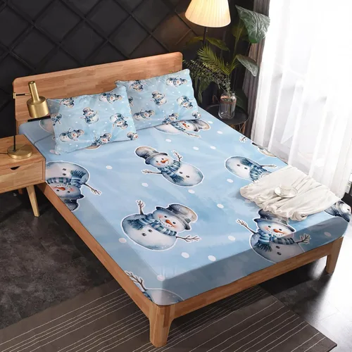 Vista 2 de Sábanas de muñeco de nieve de Navidad tamaño queen, sábanas de microfibra suave y bolsillo profundo, sábanas y fundas de almohada estampadas sin