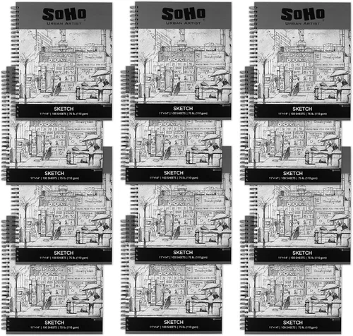 Vista 9 de Soho Urban Artist Bloc de bocetos (75 libras/110 gsm), 100 hojas de cuaderno de bocetos encuadernado en espiral para artistas profesionales