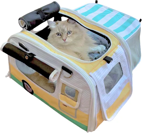 Vista 12 de Kittyrama Transportador para gatos aprobado por aerolíneas de lados suaves con escondite expandible Cremalleras autobloqueantes SBS a prueba